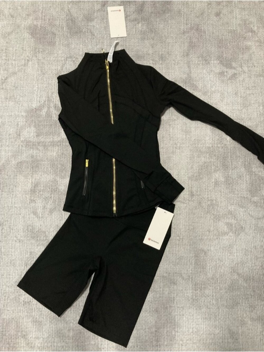 lululemon athletica Black Zip Jacket with Black Bike Shorts